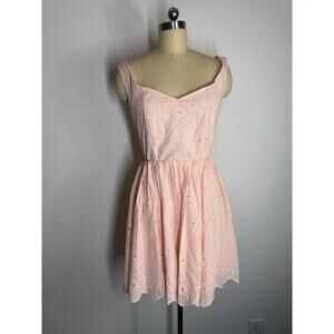 Audrey Parks x Francesca's Pink Chiara Bow Back Eyelet Mini Dress Small NWT